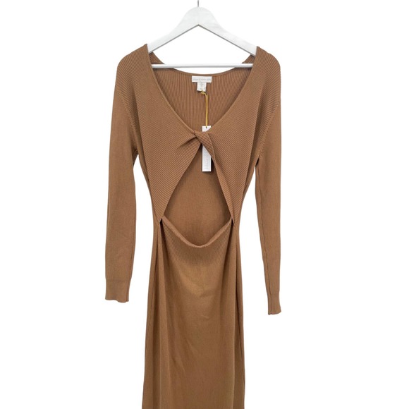 House of Harlow 1960 Long Sleeve Twist Front Ribbed Fitted Midi Dress Size Large - Picture 6 of 12